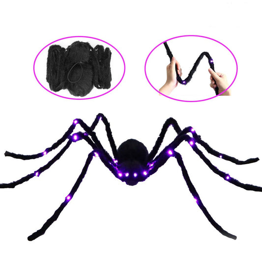 4FT Halloween Giant Spider, Light Up Spider Outdoor with Purple Lights, Black Scary Spider Halloween Decorations