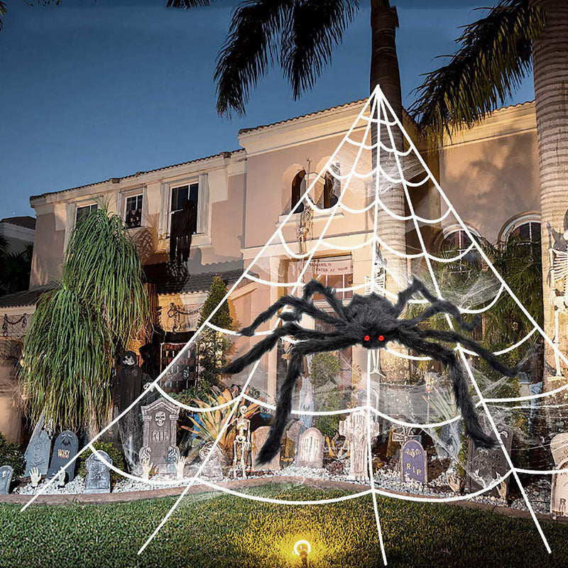 200" Halloween Spider Web + 59" Giant Spider Decorations Fake Spider with Triangular Huge Spider Web for Halloween Decorations