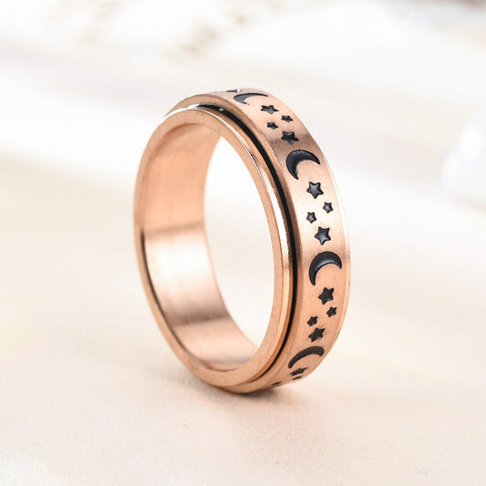 Stainless Steel Spinner Rings Moon and Star Ring Hand Ring