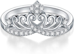 Ring Cubic Zirconia Princess Crown Tiara Wedding Band Eternity Hand Ring