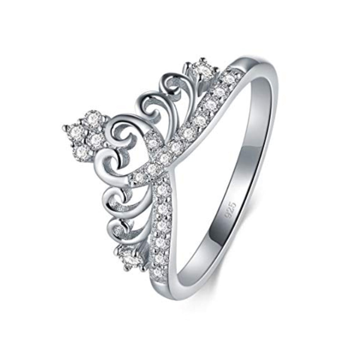 Ring Cubic Zirconia Princess Crown Tiara Wedding Band Eternity Hand Ring