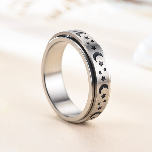 Stainless Steel Spinner Rings Moon and Star Ring Hand Ring