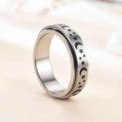 Stainless Steel Spinner Rings Moon and Star Ring Hand Ring