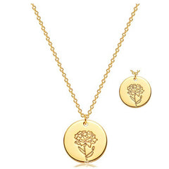 Birth Flower Necklace Engraved Custom Floral Pendant Necklaces