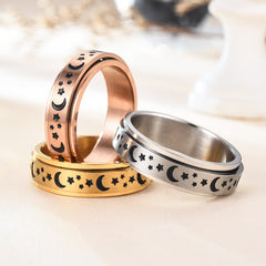 Stainless Steel Spinner Rings Moon and Star Ring Hand Ring