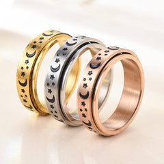 Stainless Steel Spinner Rings Moon and Star Ring Hand Ring