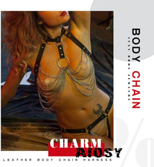 Waist Chain Black Leather Body Chain Harness Belly Belt Chains Nightclub Party Body Accessories Jewelry