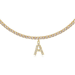 Letter Necklace 14k Gold Plated Tennis Chain Initial Alphabet Pendant Choker