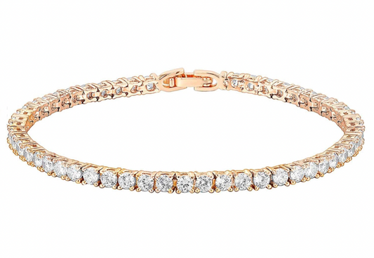 14K Gold Plated 3mm Cubic Zirconia Classic Tennis Bracelet | Beautiful Gold Bracelets for Women | Size 6.5-7.5 Inch