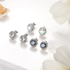 Cubic Zirconia Crystal Clip-On Stud Round Non-Pierced Earrings