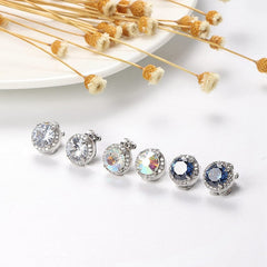 Cubic Zirconia Crystal Clip-On Stud Round Non-Pierced Earrings