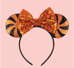 Halloween Mouse Ears Headband Sequin Bow Pumpkin Hair Hoop, Party Decoration Costume Headwear Hair Accessories for Women Girls (Halloween 1)