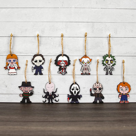 Halloween Decorations Halloween Ornaments 10Pcs Wooden Hanging Horror Movie Characters for Halloween Trees Decoration