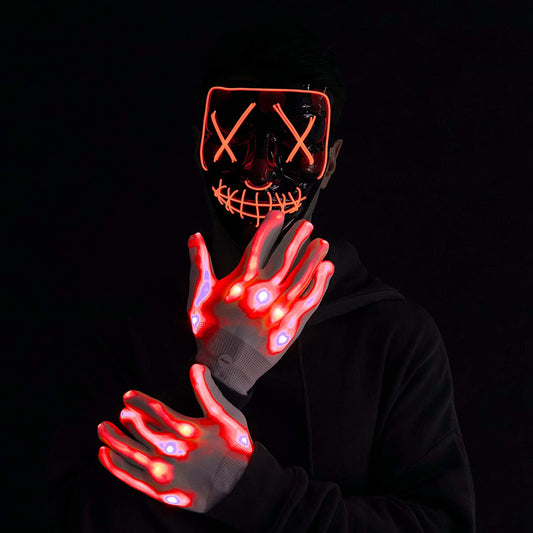 Halloween Led Mask Light Up Scary Mask and Gloves with 3 Lighting Modes for Halloween Cosplay Costume and Party Supplies