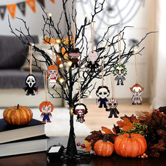 Halloween Decorations Halloween Ornaments 10Pcs Wooden Hanging Horror Movie Characters for Halloween Trees Decoration