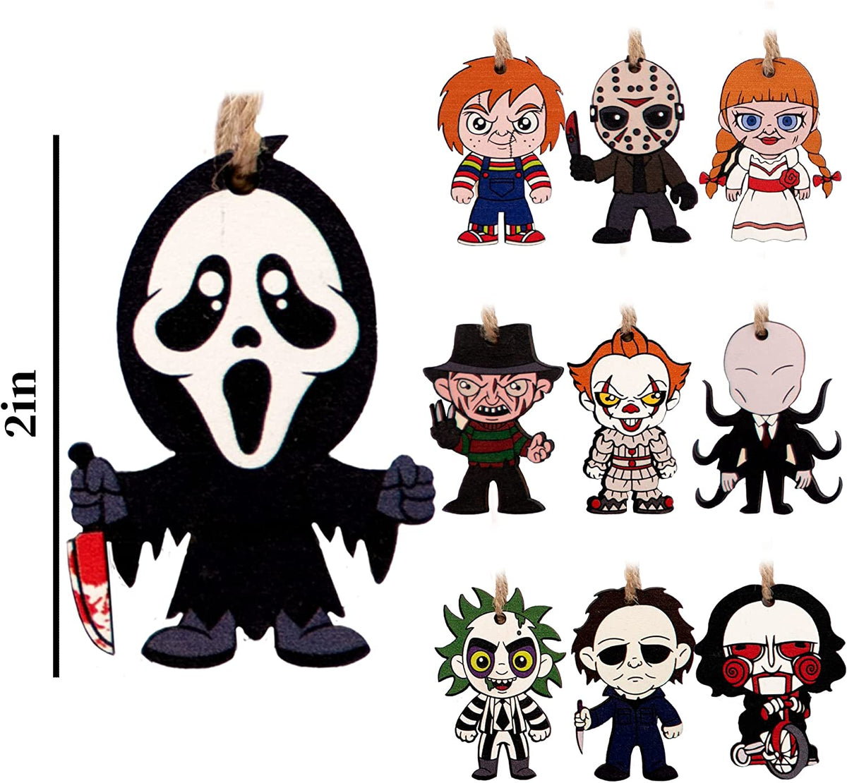 Halloween Decorations Halloween Ornaments 10Pcs Wooden Hanging Horror Movie Characters for Halloween Trees Decoration