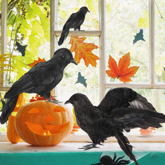 Halloween Decoration Realistic Crows Halloween Handmade Crow Prop Feathered Black Crows Props Raven Scene