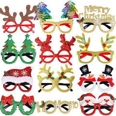 Fun 12Pcs Christmas Glasses Glitter Party Glasses Frames Christmas Decoration Costume Eyeglasses for Christmas Parties Holiday Favors Photo Booth (One Size Fits All)