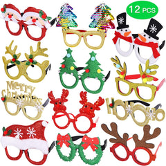 Fun 12Pcs Christmas Glasses Glitter Party Glasses Frames Christmas Decoration Costume Eyeglasses for Christmas Parties Holiday Favors Photo Booth (One Size Fits All)