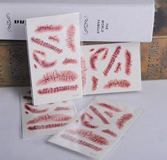 Horror Realistic Fake Bloody Wound Stitch Scar Scab Waterproof Temporary Tattoo Sticker Halloween Masquerade Prank Makeup Props Accessories-5PC