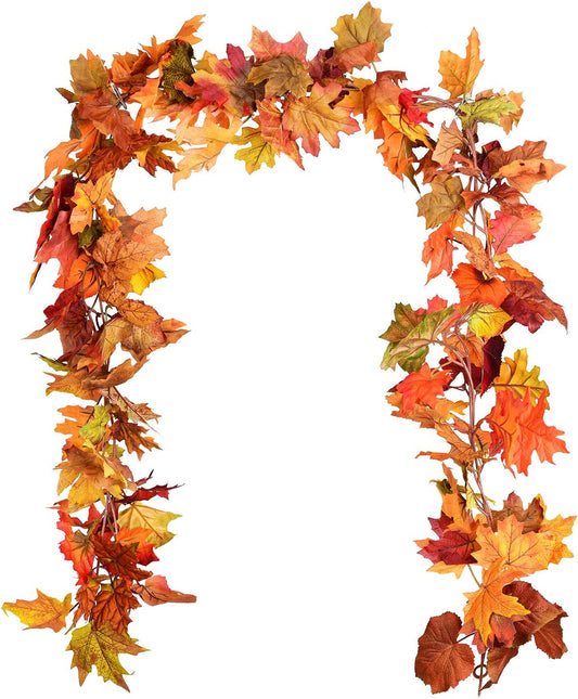 2 Pack Fall Garland Maple Leaf, 5.9Ft/Piece Hanging Vine Garland Artificial Autumn Foliage Garland Thanksgiving Decor for Home Wedding Fireplace Party Christmas