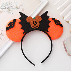 Halloween Mouse Ears Headband Sequin Bow Pumpkin Hair Hoop, Party Decoration Costume Headwear Hair Accessories for Women Girls (Halloween 1)