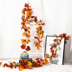 2 Pack Fall Garland Maple Leaf, 5.9Ft/Piece Hanging Vine Garland Artificial Autumn Foliage Garland Thanksgiving Decor for Home Wedding Fireplace Party Christmas