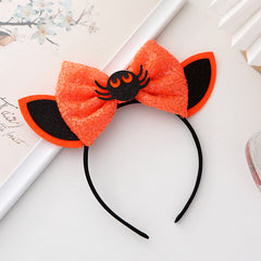 Halloween Mouse Ears Headband Sequin Bow Pumpkin Hair Hoop, Party Decoration Costume Headwear Hair Accessories for Women Girls (Halloween 1)