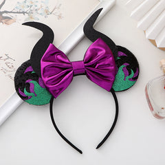 Halloween Mouse Ears Headband Sequin Bow Pumpkin Hair Hoop, Party Decoration Costume Headwear Hair Accessories for Women Girls (Halloween 1)