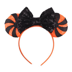 Halloween Mouse Ears Headband Sequin Bow Pumpkin Hair Hoop, Party Decoration Costume Headwear Hair Accessories for Women Girls (Halloween 1)