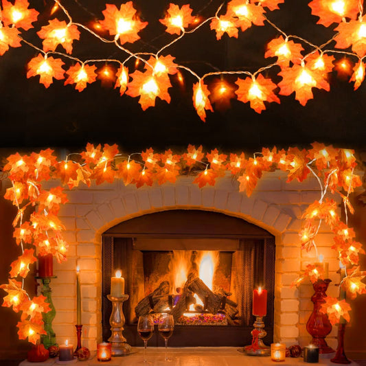 2Pack Fall Decor Garland for Home, Total 20Ft 40LED Fall String Lights Maple Leaf Garland with Battery Operated Waterproof Autumn Harvest Halloween Thanksgiving Christmas Decoration for Indoor Outdoor