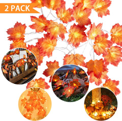 2Pack Fall Decor Garland for Home, Total 20Ft 40LED Fall String Lights Maple Leaf Garland with Battery Operated Waterproof Autumn Harvest Halloween Thanksgiving Christmas Decoration for Indoor Outdoor