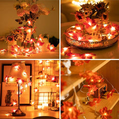 2Pack Fall Decor Garland for Home, Total 20Ft 40LED Fall String Lights Maple Leaf Garland with Battery Operated Waterproof Autumn Harvest Halloween Thanksgiving Christmas Decoration for Indoor Outdoor