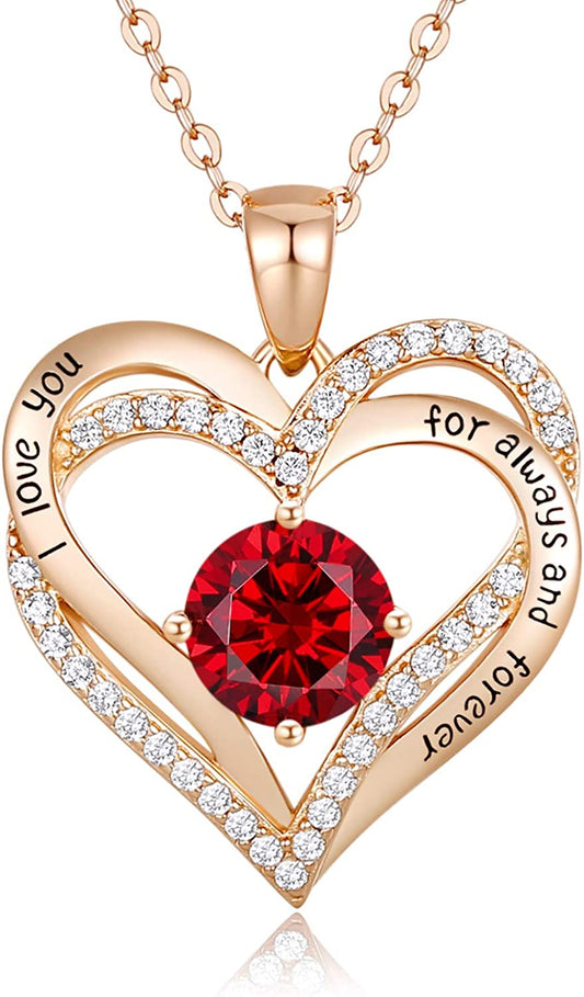 Forever Love Heart Pendant Necklaces for Women 925 Sterling Silver with Birthstone Zirconia