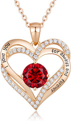 Forever Love Heart Pendant Necklaces for Women 925 Sterling Silver with Birthstone Zirconia