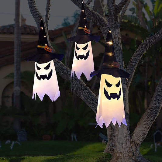 HallSpider Weboween Decorations Outdoor Decor Hanging Lighted Glowing Ghost Witch Hat Halloween Decorations Indoor Outside Ornaments