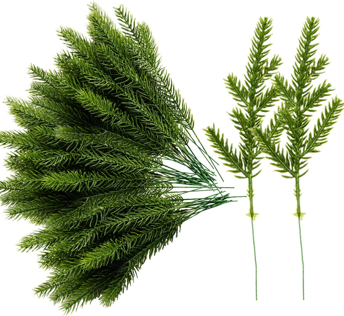 60 Packs Artificial Pine Needles Branches Garland-6.7x2.0 Inch Green Plants Pine Needles,Fake Greenery Pine Picks for DIY Garland Wreath Christmas Embellishing and Home Garden Decoration