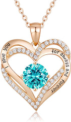 Forever Love Heart Pendant Necklaces for Women 925 Sterling Silver with Birthstone Zirconia