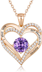 Forever Love Heart Pendant Necklaces for Women 925 Sterling Silver with Birthstone Zirconia