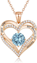 Forever Love Heart Pendant Necklaces for Women 925 Sterling Silver with Birthstone Zirconia