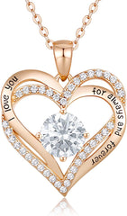 Forever Love Heart Pendant Necklaces for Women 925 Sterling Silver with Birthstone Zirconia