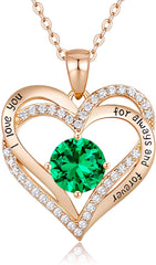 Forever Love Heart Pendant Necklaces for Women 925 Sterling Silver with Birthstone Zirconia