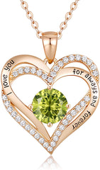 Forever Love Heart Pendant Necklaces for Women 925 Sterling Silver with Birthstone Zirconia