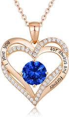 Forever Love Heart Pendant Necklaces for Women 925 Sterling Silver with Birthstone Zirconia