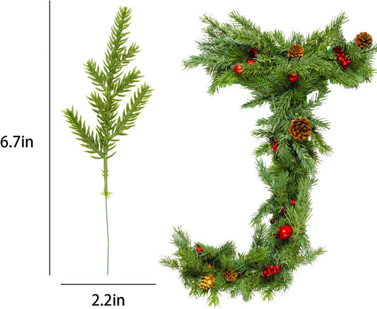 60 Packs Artificial Pine Needles Branches Garland-6.7x2.0 Inch Green Plants Pine Needles,Fake Greenery Pine Picks for DIY Garland Wreath Christmas Embellishing and Home Garden Decoration