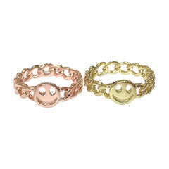 Women Good Luck Smiley Face Ring Happy Face Stackable  Hand Ring with Cute Chain Link Band