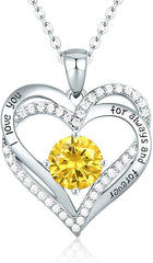 Forever Love Heart Pendant Necklaces for Women 925 Sterling Silver with Birthstone Zirconia