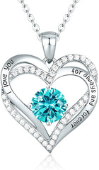 Forever Love Heart Pendant Necklaces for Women 925 Sterling Silver with Birthstone Zirconia