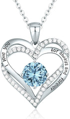 Forever Love Heart Pendant Necklaces for Women 925 Sterling Silver with Birthstone Zirconia