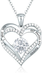 Forever Love Heart Pendant Necklaces for Women 925 Sterling Silver with Birthstone Zirconia